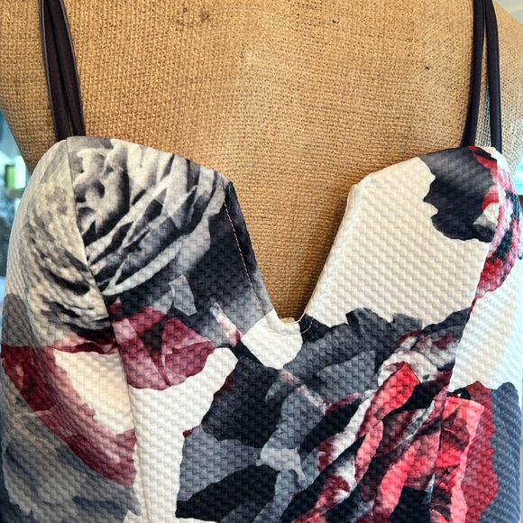 STRAPPY ROSE HALTER DRESS WITH - Red- Pink/ Gray/Black W/ White Backing - Picture 3 of 13